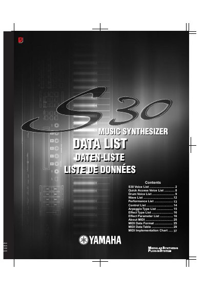 Yamaha S30 Keyboard Owner's Manual - cover page