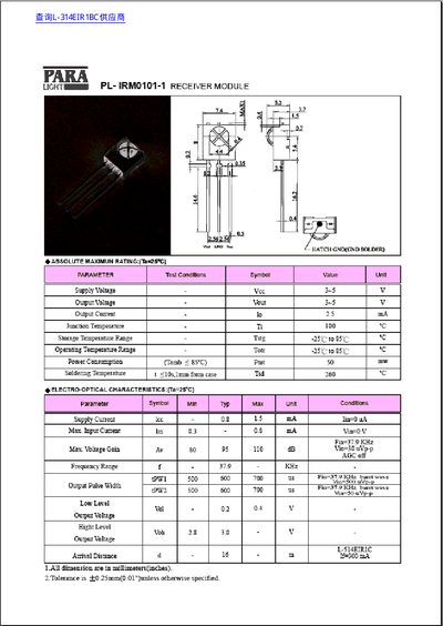 PARA PL-IRM0101-1 Receiver Module Datasheet - cover page