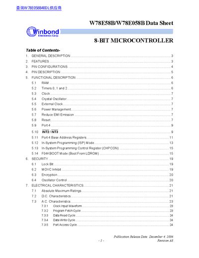  winbond electron corp 8-BIT MTP MICROCONTROLLER W78E58B/W78E058B Manual - cover page