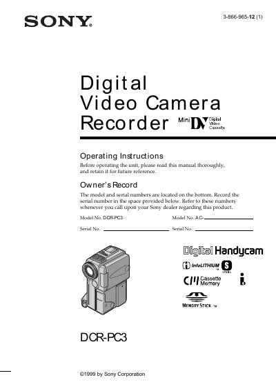 Sony DCR-PC3 Camcorder User Manual