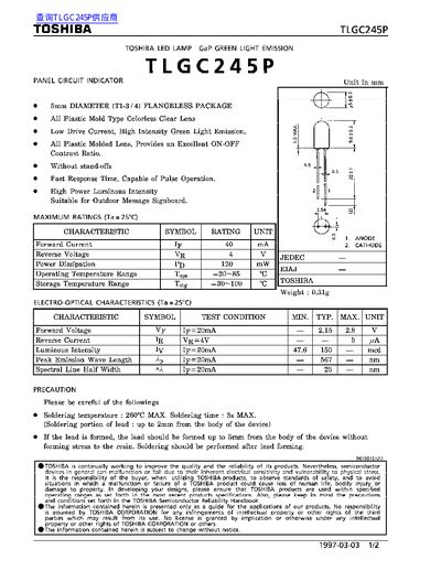 Toshiba TLGC245P LED Lamp Datasheet - cover page