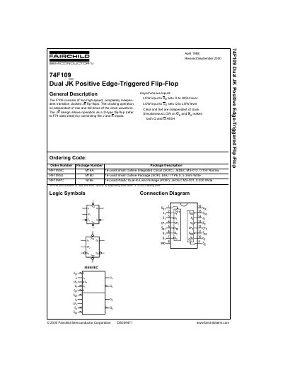 Fairchild 74F109 Dual JK Positive Edge-Triggered Flip-Flop Datasheet - cover page