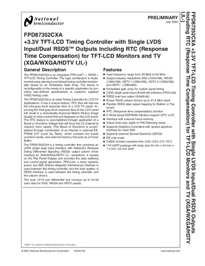 National Semiconductor FPD87352CXA Timing Controller Handbook - cover page