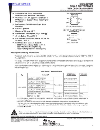 Texas Instruments SN74AUC1G07 Single Buffer/Driver Datasheet - cover page