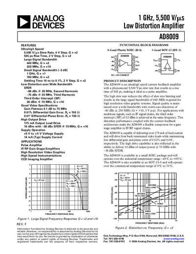 Analog Devices AD8009 High Speed Amplifier Datasheet - cover page