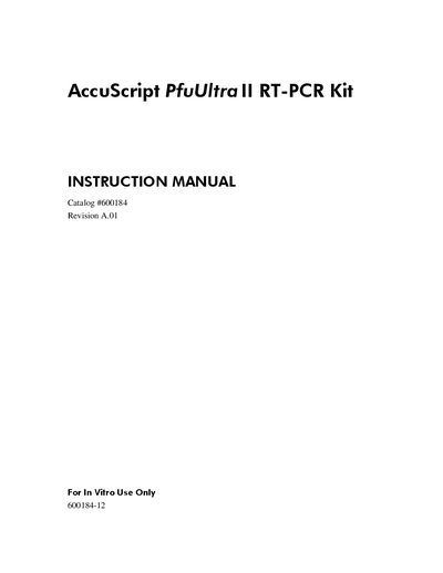 Agilent AccuScript PfuUltra II RT-PCR Kit Instruction Manual - cover page