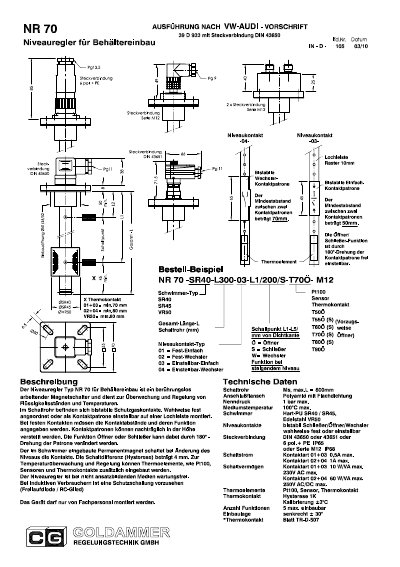 Goldammer NR 70 Level Regulator Technical Data Sheet - cover page