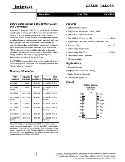 INTERSIL CA3338 CA3338A Manual - cover page