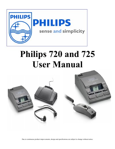 Philips 720 and 725 Dictation System User Manual - cover page