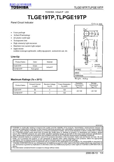 Toshiba TLGE19TP/TLPGE19TP LED Datasheet - cover page