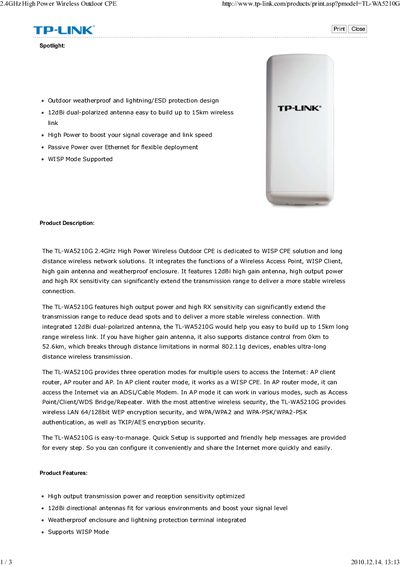 TP-Link TL-WA5210G Wireless Outdoor CPE User Manual - cover page