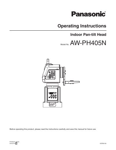 Panasonic AW-PH405N Indoor Pan-tilt Head Operating Instructions - cover page