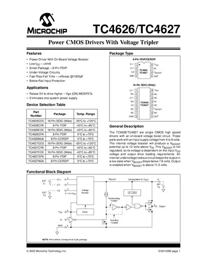 Microchip TC4626/TC4627 Power CMOS Drivers Datasheet - cover page