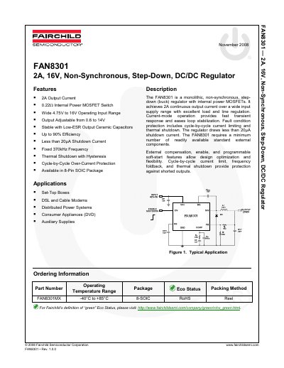 Fairchild FAN8301 DC/DC Regulator Datasheet - cover page