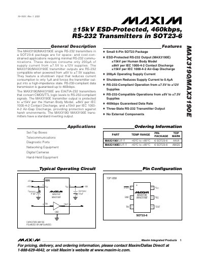 Maxim MAX3190/MAX3190E RS-232 Transmitter Datasheet