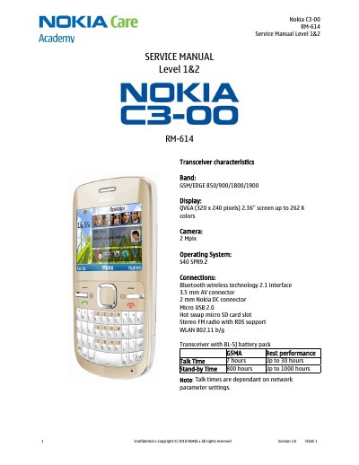 Nokia C3-00 Service Manual Level 1&2 - cover page