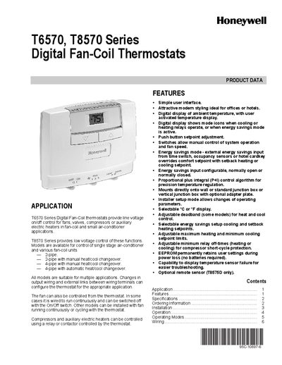 Honeywell T6570/T8570 Series Digital Fan-Coil Thermostats User Manual - cover page