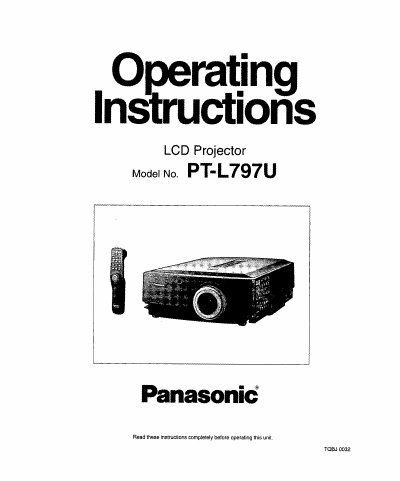 Panasonic PT-L797U LCD Projector User Manual - cover page