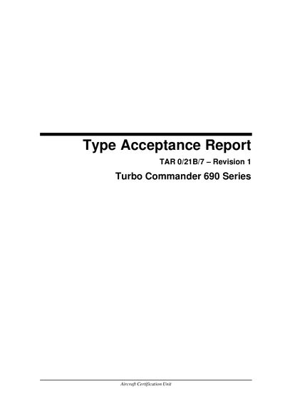 Type Acceptance Report TAR 0/21B/7 Revision 1 Turbo Commander 690 Series Manual - cover page