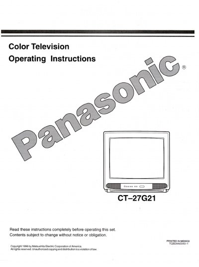 Panasonic CT-27G21 Color Television Operating Instructions - cover page