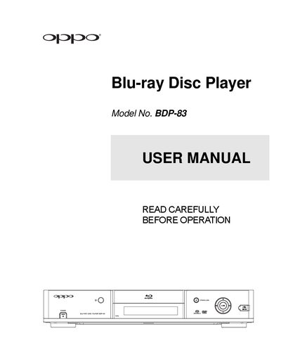 OPPO BDP-83 Blu-ray Disc Player User Manual - cover page