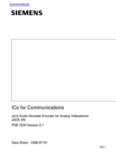 Siemens PSB 7230 Joint Audio Decoder-Encoder Data Sheet - cover page