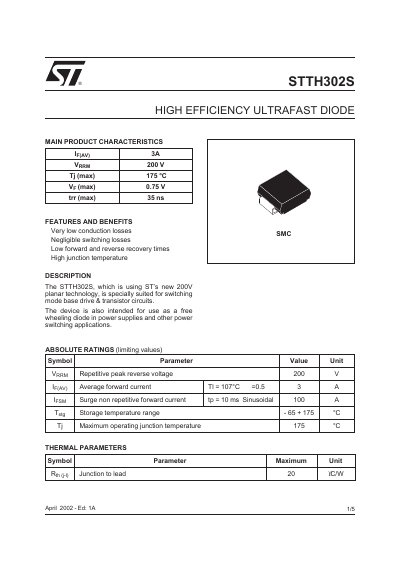 STMicroelectronics STTH302S Ultrafast Diode Datasheet