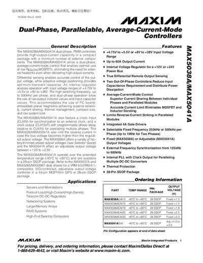 Maxim MAX5038A/MAX5041A Dual‑Phase PWM Controller Datasheet