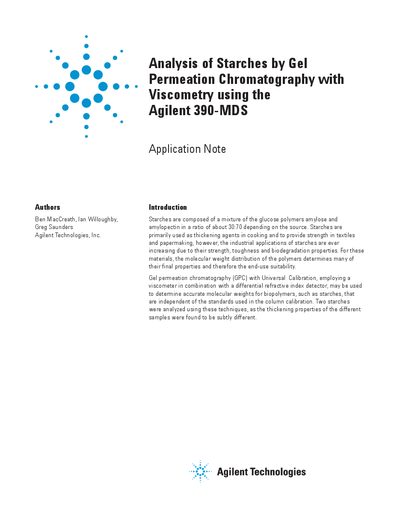 Agilent 390-MDS Analysis of Starches by Gel Permeation Chromatography with Viscometry - cover page