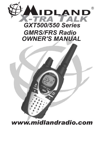 Midland GXT500/550 Series GMRS/FRS Radio Owner's Manual - cover page