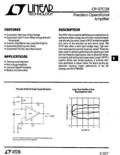 Linear Technology OP-07CS8 Operational Amplifier Datasheet - cover page