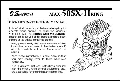 O.S. Engines 50SX-H Helicopter Engine Owner's Instruction Manual - cover page