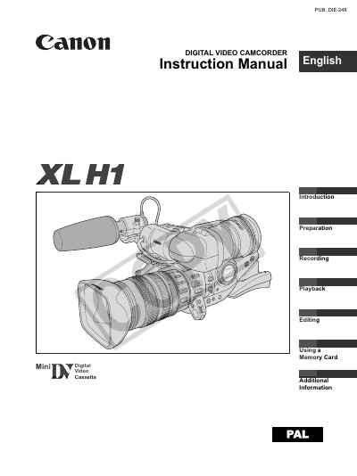 Canon XL H1 Digital Video Camcorder Instruction Manual - cover page