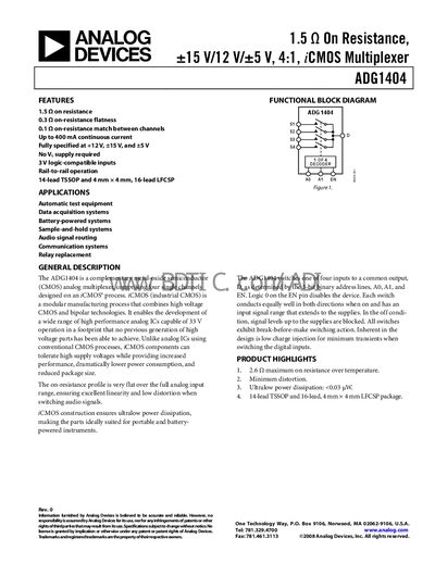 Analog Devices ADG1404 Datasheet - cover page