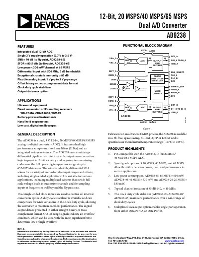 Analog Devices AD9238 12‑Bit Dual ADC Datasheet