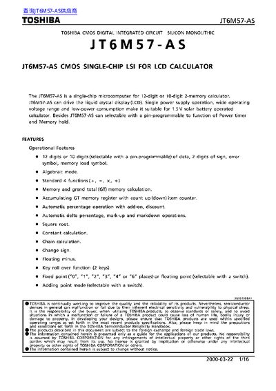 Toshiba JT6M57-AS Single-Chip LSI Datasheet - cover page