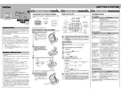 Brother PT-70 P-touch Labeler User's Guide - cover page