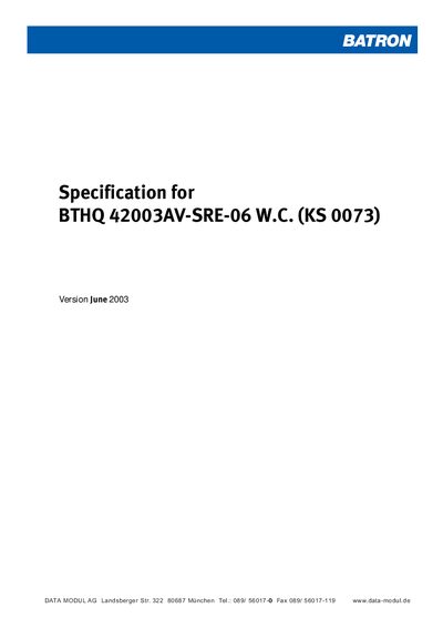 BATRON BTHQ 42003AV-SRE-06 W.C. Specification - cover page