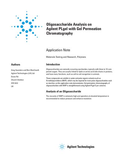 Agilent PLgel 5 µm Oligosaccharide Analysis Application Note - cover page