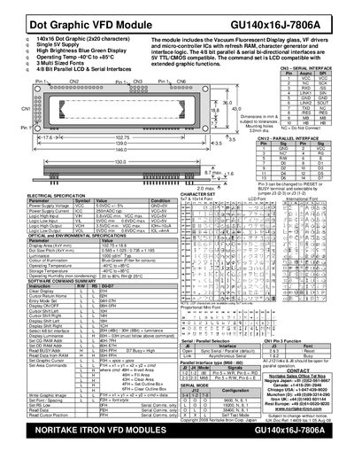Noritake Itron GU140x16J-7806A Dot Graphic VFD Module User Manual - cover page