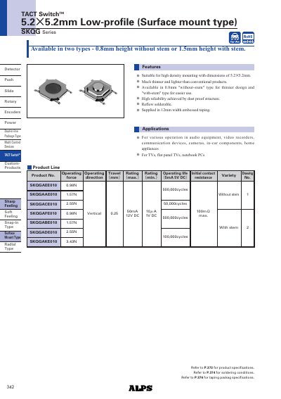 ALPS SKQG Series Tact Switch Datasheet - cover page