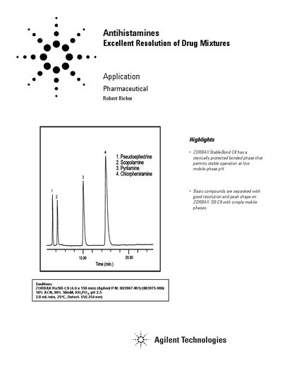 Agilent ZORBAX SB-C8 Application Note Antihistamines - cover page