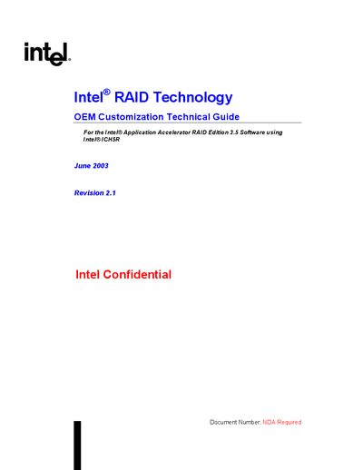 Intel Application Accelerator RAID Edition 3.5 OEM Customization Technical Guide - cover page