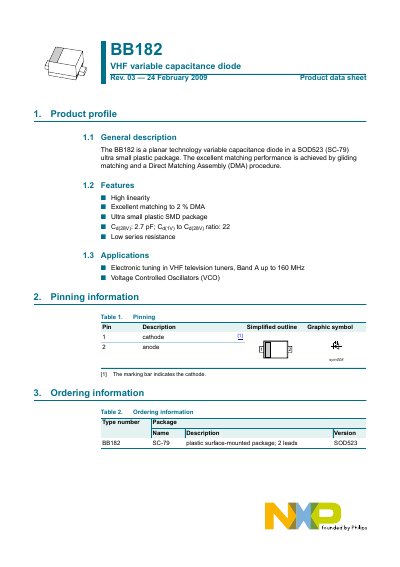 NXP BB182 VHF Variable Capacitance Diode Datasheet - cover page