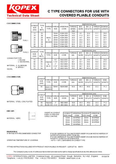 KOPEX C Type Connectors Technical Data Sheet - cover page