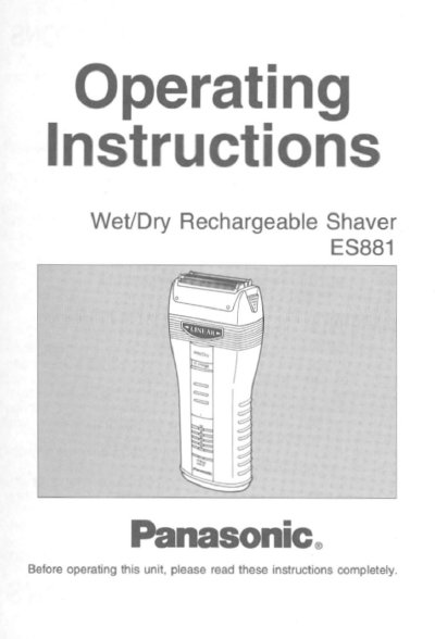 Panasonic ES881 Wet/Dry Rechargeable Shaver Operating Instructions - cover page