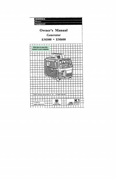HONDA EM500 EM600 Generator user manual - cover page