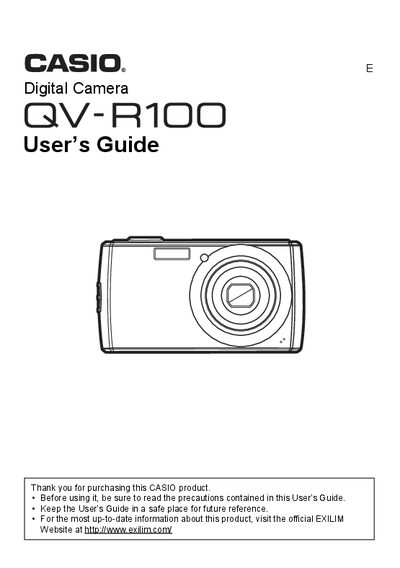 CASIO QV-R100C Digital Camera User's Guide - cover page