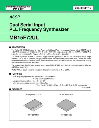 Fujitsu MB15F72UL Datasheet - cover page