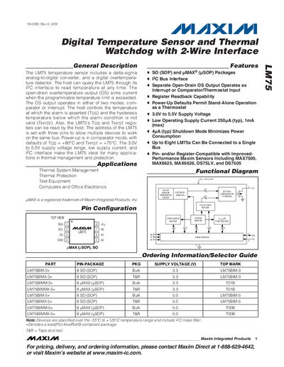 MAXIM LM75 Digital Temperature Sensor Thermal Watchdog with 2-Wire Interface service manual - cover page